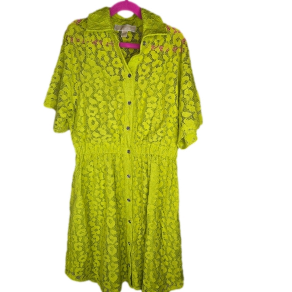 MICHAEL Michael Kors Women's Lace Shirt Dress (XS, Bright Limeade) - Picture 10 of 15